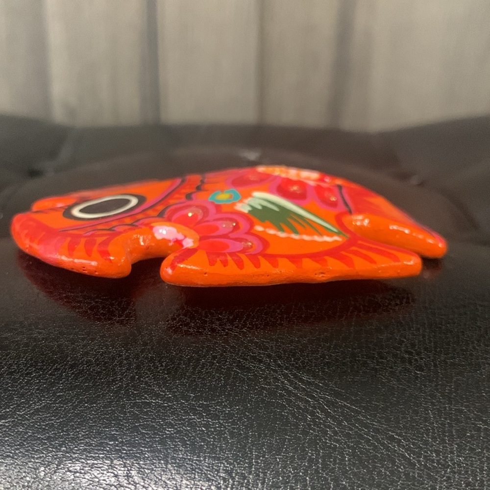 Mexico Talavera Sand Dollar Florescent Orange Floral Hand Painted Mexican Fish - Picture 5 of 7